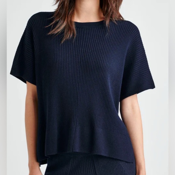 Splendid Georgie Cashblend Rib Short Sleeve Sweater Navy Women's XS - Picture 1 of 11
